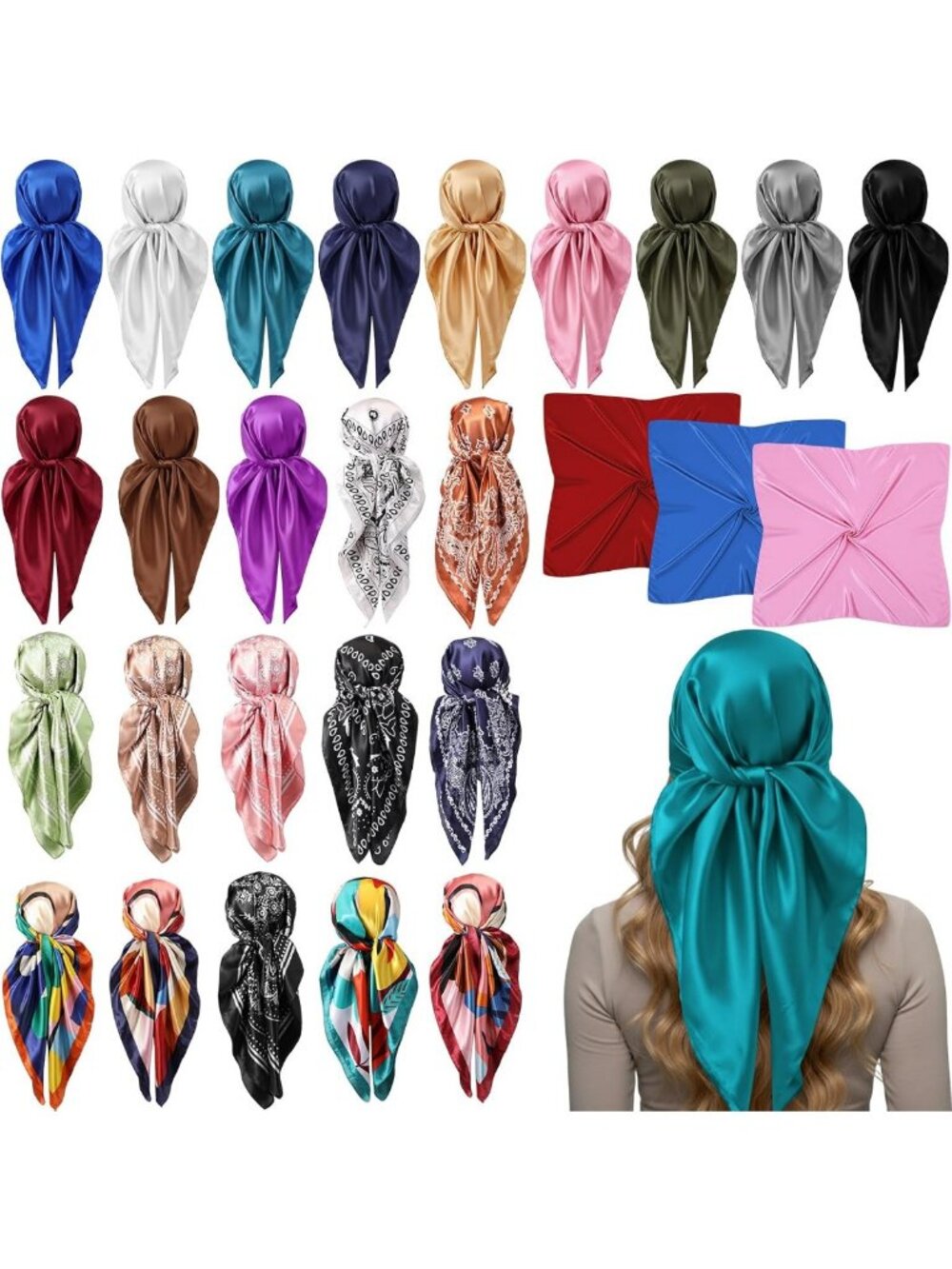 35 Inch Silk Head Scarves for Women - Fashionable Hair Wraps & Accessories